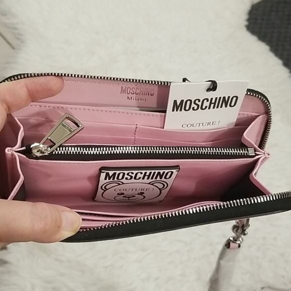 💕MOSCHINO💕 Space Ship Bear Zip Around Wallet Pink NWT 100% Leather - Picture 10 of 14